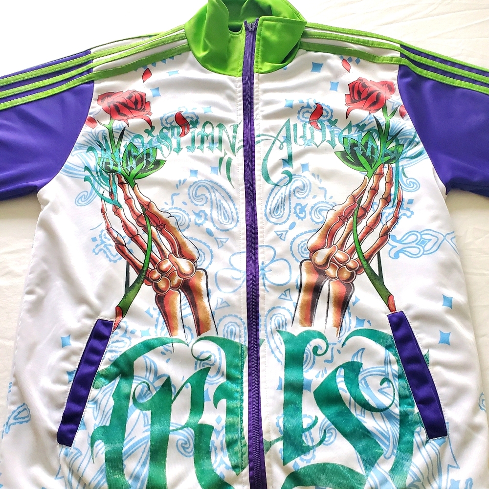 Ed hardy track coat stripped green white purple L